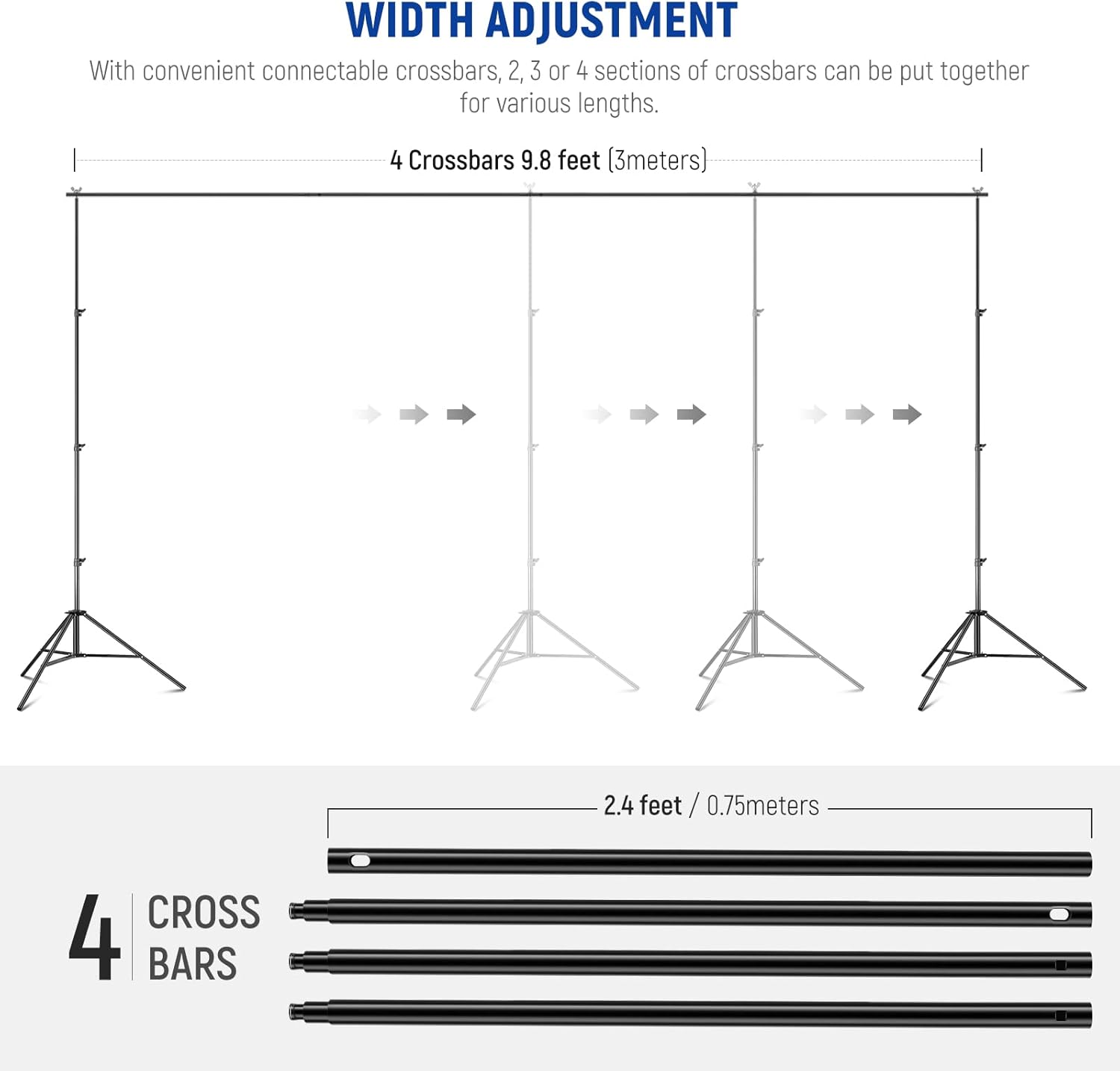 NEEWER 8.5x10ft Adjustable Backdrop Stand Kit, Photography Background Support System with 4 Crossbars, 6 Spring Clamps, 6 Backdrop Clips, 2 Sandbags, and Carrying Bag for Photo Video Party Ceremony