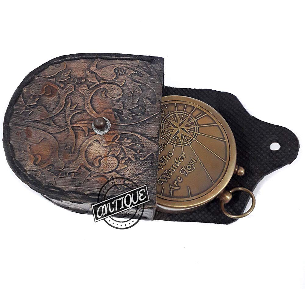 Victorian Antique Brass Telescope with Belt Shoulder Leather Case + Engraved Vintage Brass Leather Case