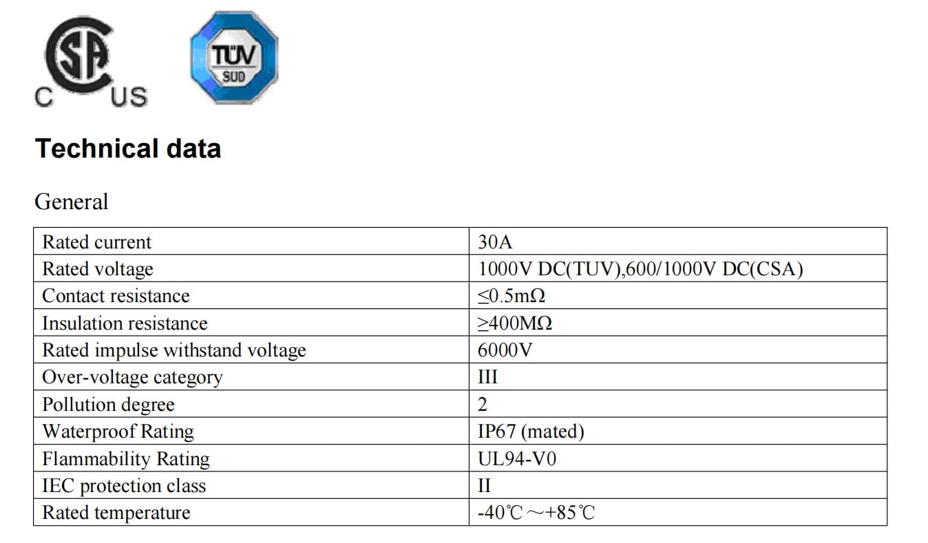 Solarsys® - 20 Coppia Connettore Fotovoltaico Maschio/Femmina, Adatto per Cavi di Pannelli Solari 4mm²/6mm², DC 1000V 30A Connettori Solari Impermeabili Certificati IP67 TÜV e CSA