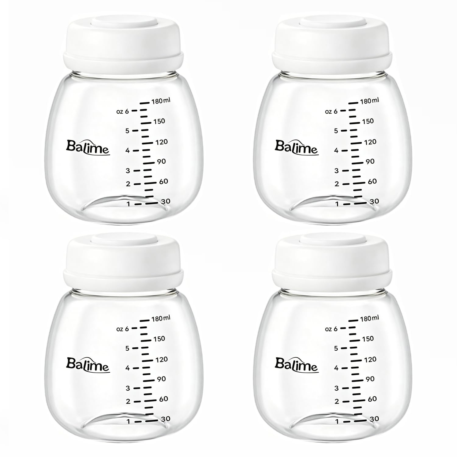 BALIME 6oz Breast Milk Storage Bottles, Compatible with Spectra Breast Pumps, BPA-Free, Leak-Proof Design, Dual Use as Breastmilk Storage Containers for Fridge or Freezer（4-Pack）