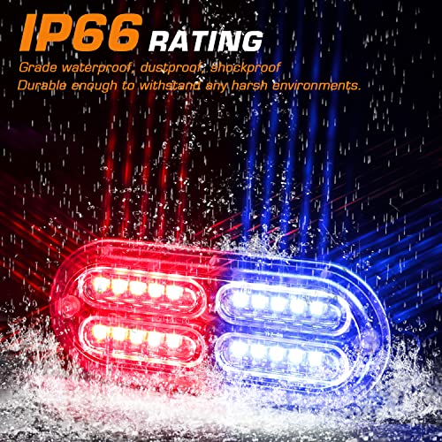 LINKITOM 4pcs Ultra Slim Sync Feature 24-LED Car Truck Surface Mount Emergency Hazard Warning Strobe light (Red&Blue)