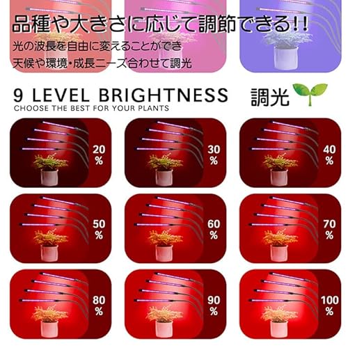 LTG 植物 育成 ライト LED クリップ スタンド 植物育成 観葉植物 7988106 多肉植物育成 育成ライト 植物 ライト 80LED 40W 室内栽培 水耕栽培 野菜工場 ledライト 3モード調色 9段階調光 360度調整 タイマー機能 梅雨時期 冬 日照不足解消 省エネ USB電源式 の商品画像 8
