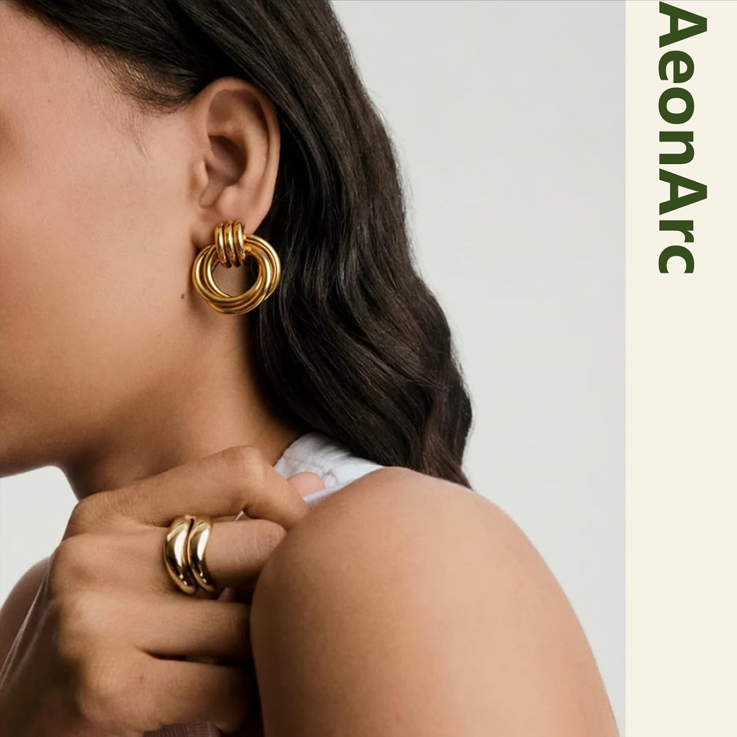 Gold Dangle Earrings for Women, 18K Gold Plated Chunky Knot Drop Earrings, Bold Statement Earrings for Everyday Wear, Work, Weddings & Gifts - Image 2