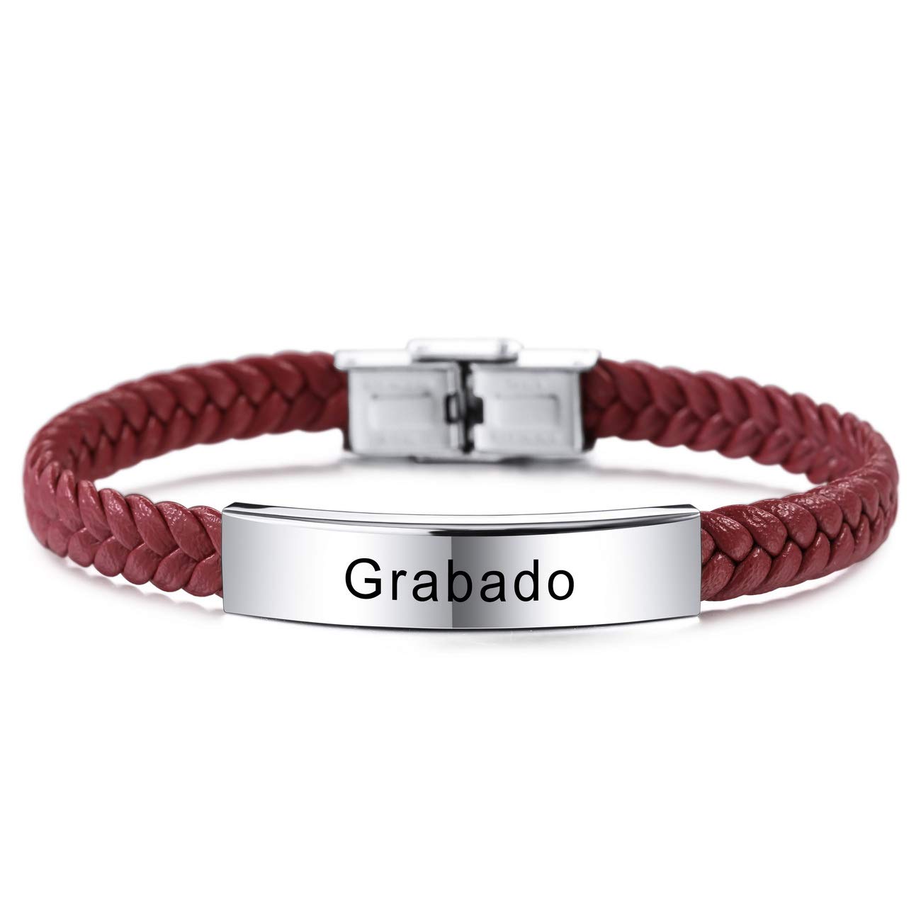 MeMeDIY Pulsera de Cuero Personalizada con Grabado Nombre Fecha Identificación para Hombres Mujeres Niños Niñas Acero inoxidable Brazalete Trenzado Ajustable Amor Aniversario Joyería Regalo