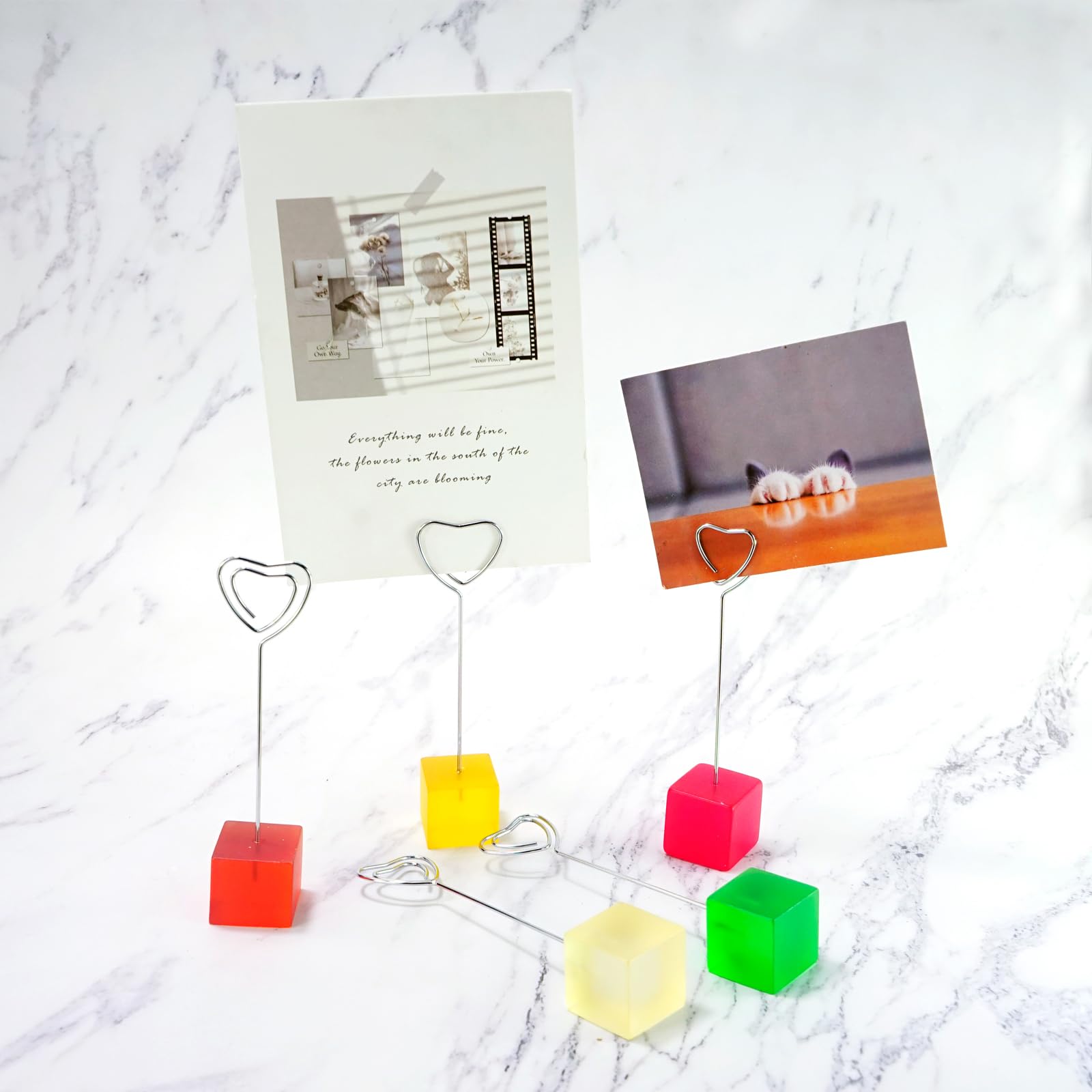 10-Pack Cute Cube Photo Holder Stands – Polaroid Clip With Colorful Base, For Desk, Wedding, Office