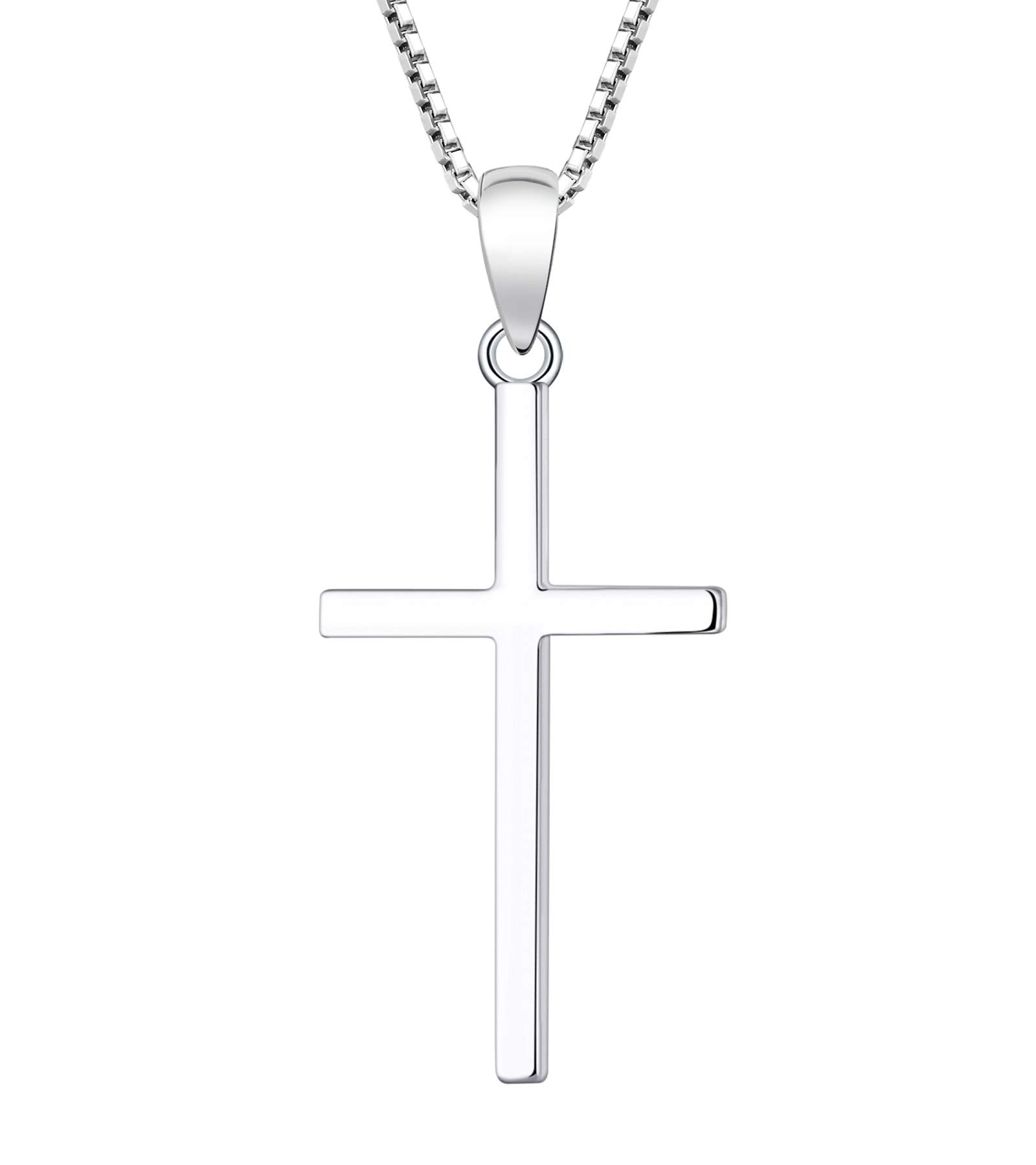 YL Womens Plain Cross Necklace 5A+ Birthstone, Solid 925 Sterling Silver 18K White Gold Plated Pendant Crucifix Jewelry Christmas Gifts Adjustable Box