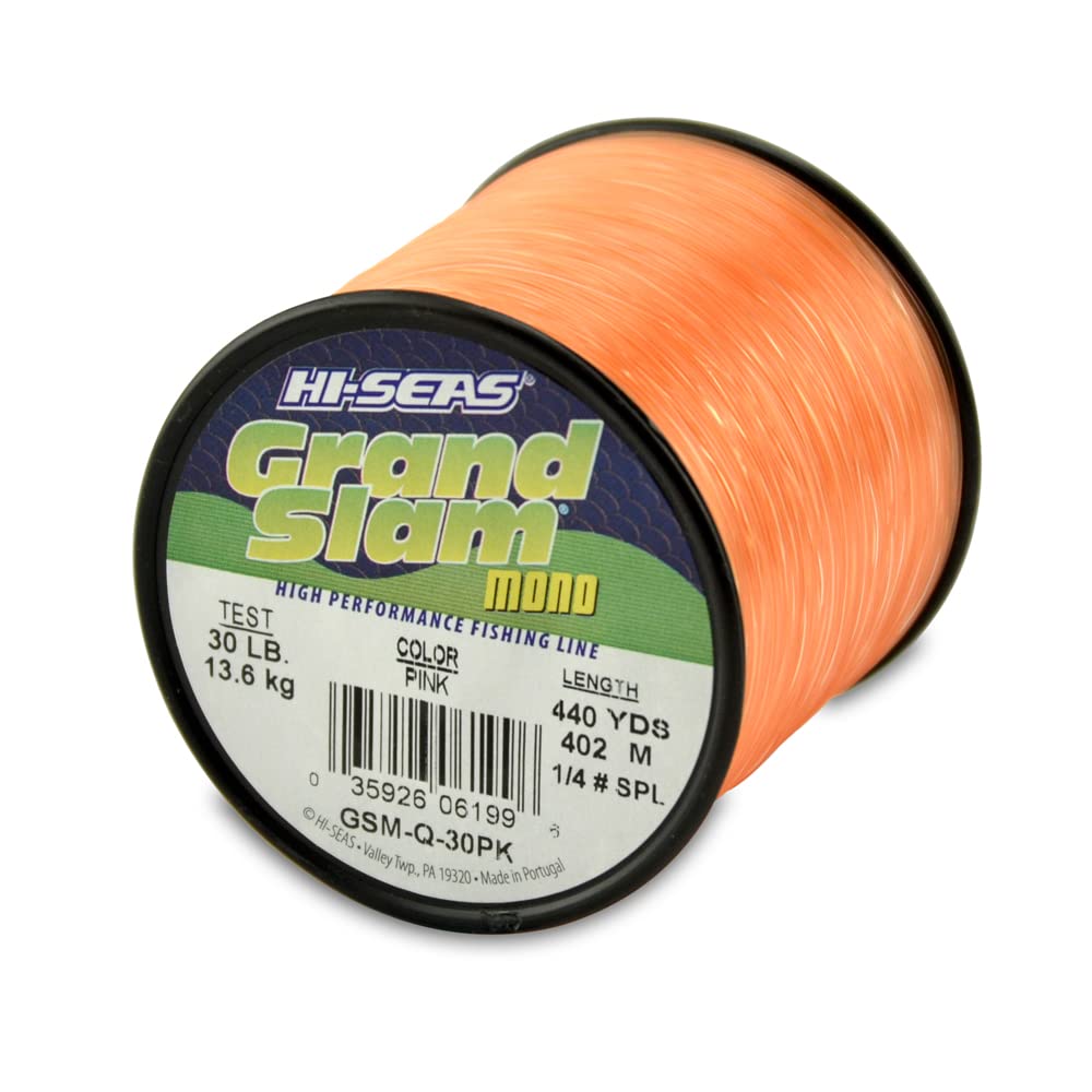 HI-SEAS Grand Slam Monofilament Fishing Line - Strong &amp; Abrasion Resistant in Clear, Pink, Green, Smoke Blue, Fluorescent Yellow Freshwater &amp; Saltwater – Quarter Pound Spool