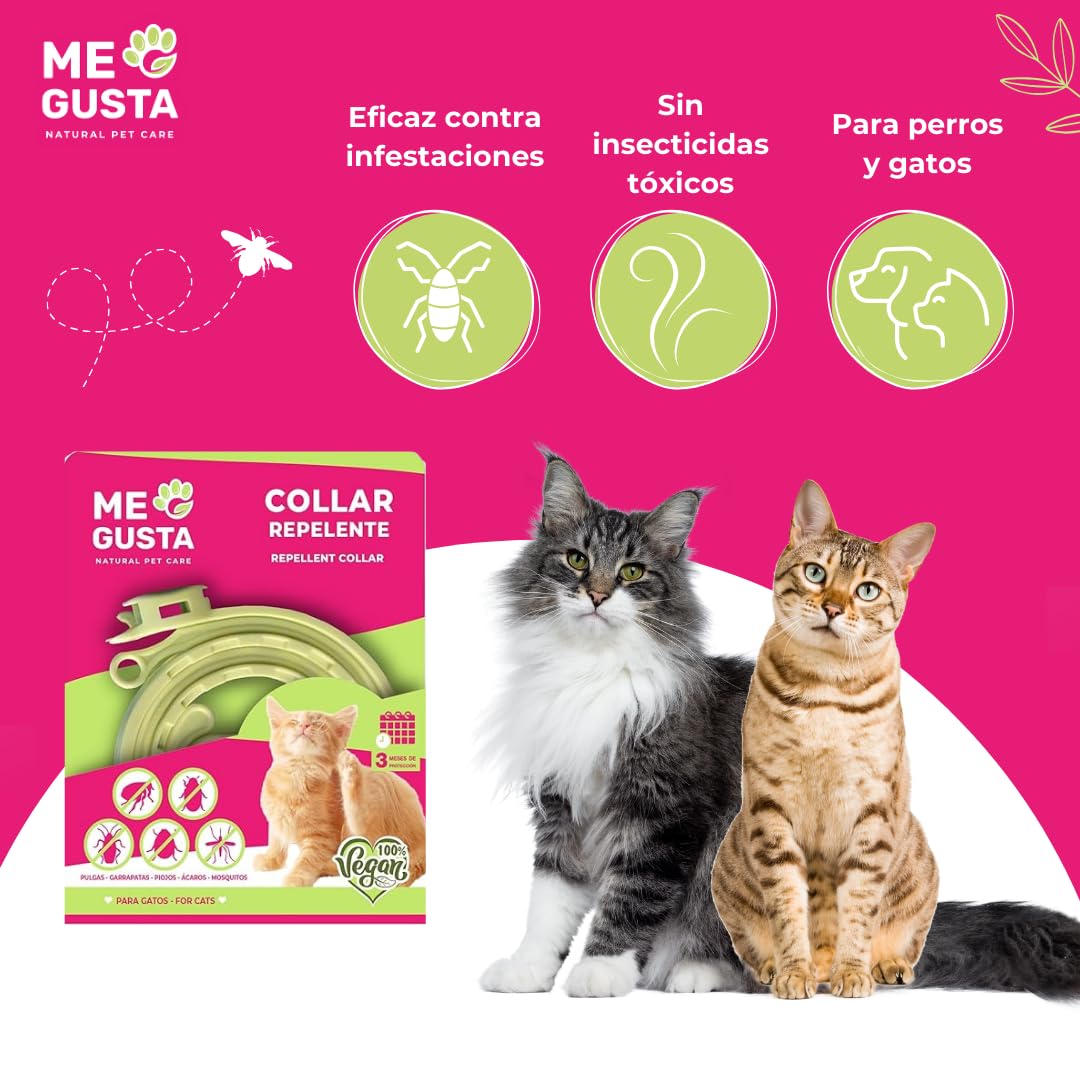 ME GUSTA Collar Repelente para Gatos con Geraniol | Repele Todo Tipo de Insectos | Fragancia Cítrica | 30 cm