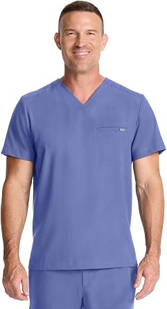 Healing Hands Quest Mens Scrubs Top V-Neck 1 Pocket 360 Stretch | Moisture-Wicking Fabric, Odor Resistant, Pet Hair Resistant, Soft Feel, Lightweight Comfort, Side Vents, Tuck-In Style