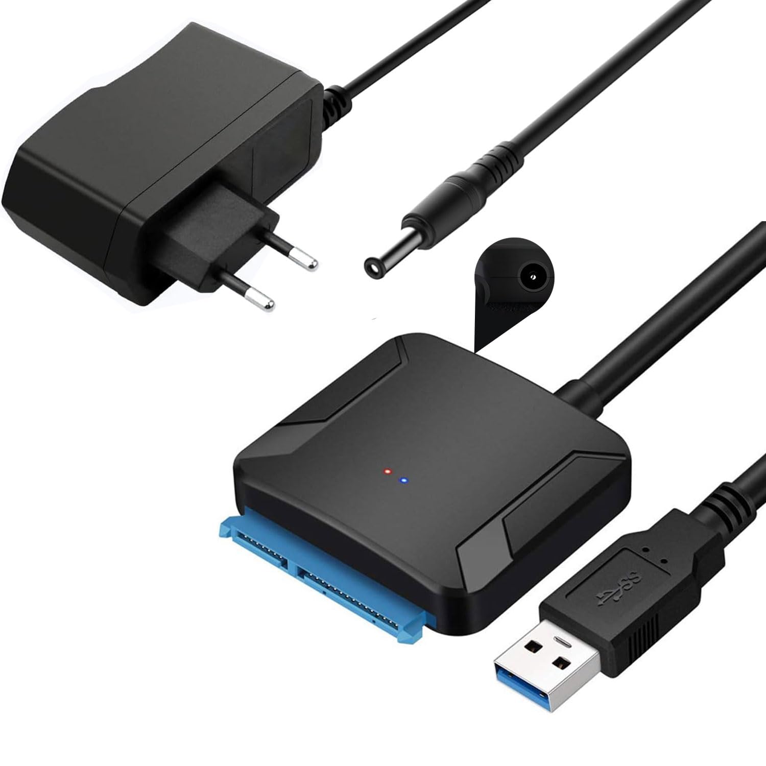GERUI USB 3.0 aufSATA Adapter,Super Speed 2.5"/3.5" HDD/SSD Festplatte Driver Konverter/AdapterkabelSATA optisches Laufwerk mit 12 V/2 A Netzadapter