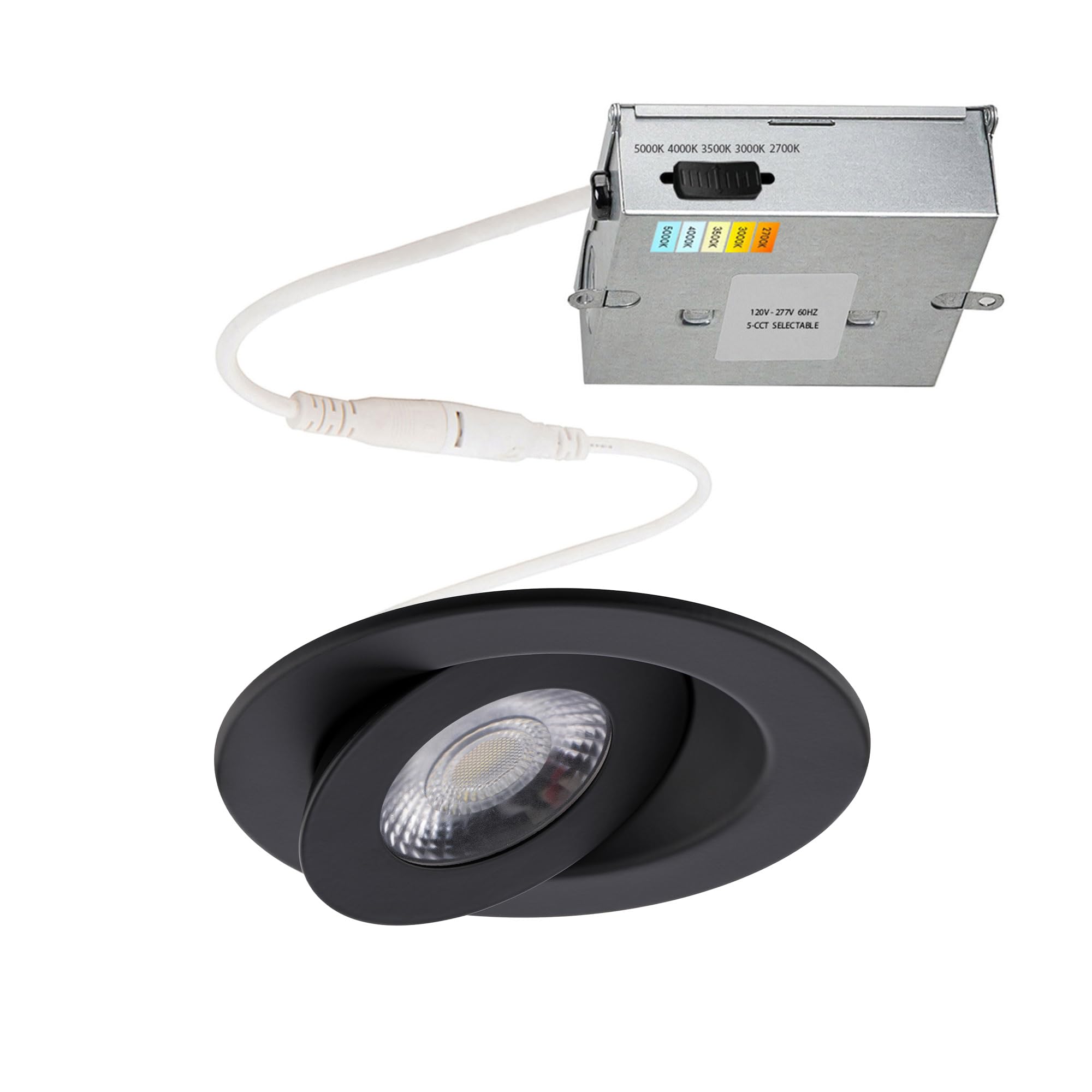 WAC Lighting Lotos 4in LED Round Adjustable 5-CCT Selectable 2700K-3000K-3500K-4000K-5000K Recessed Kit in Black…