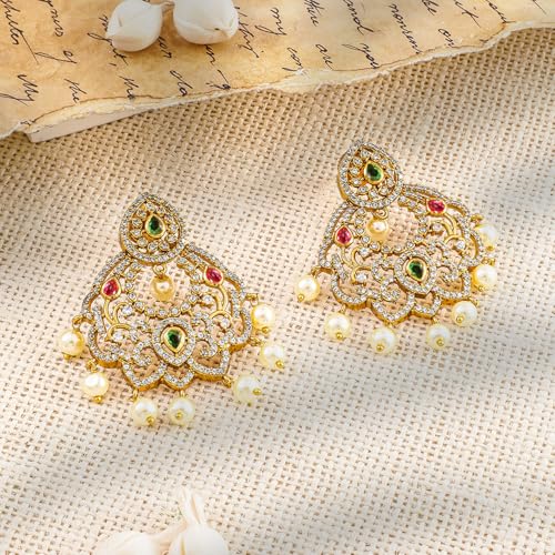 Image of Rubans Chandbali Earrings Gold Plated Traditional Pearl Detailed Jewellery Gift for Women & Girls