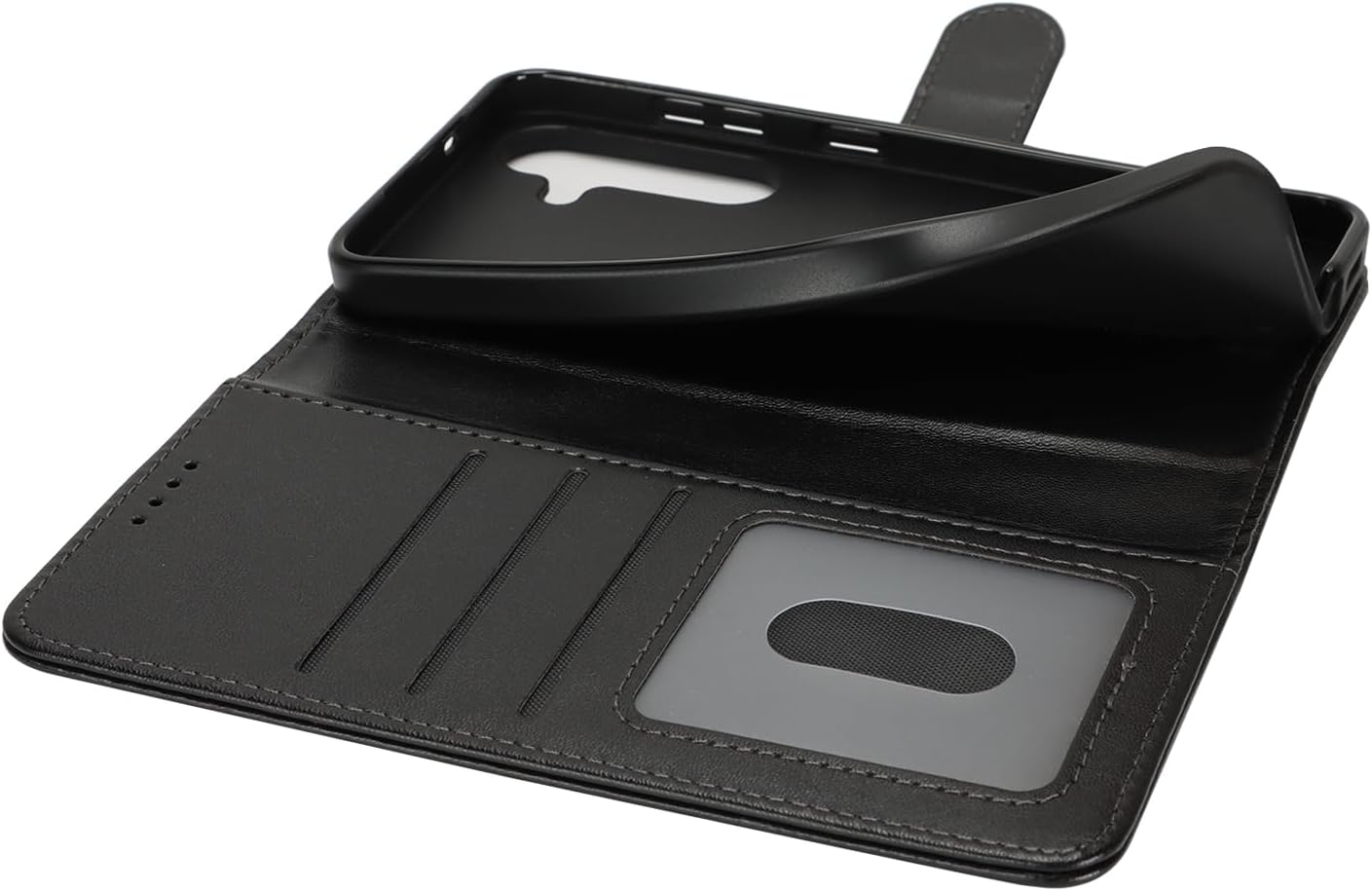 for Samsung Galaxy S25 Case Wallet with Card Holder,Galaxy S25 Wallet Case for Men Women,PU Leather Magnetic Clasp Stand Flip Phone Case Cover-Black - Image 4