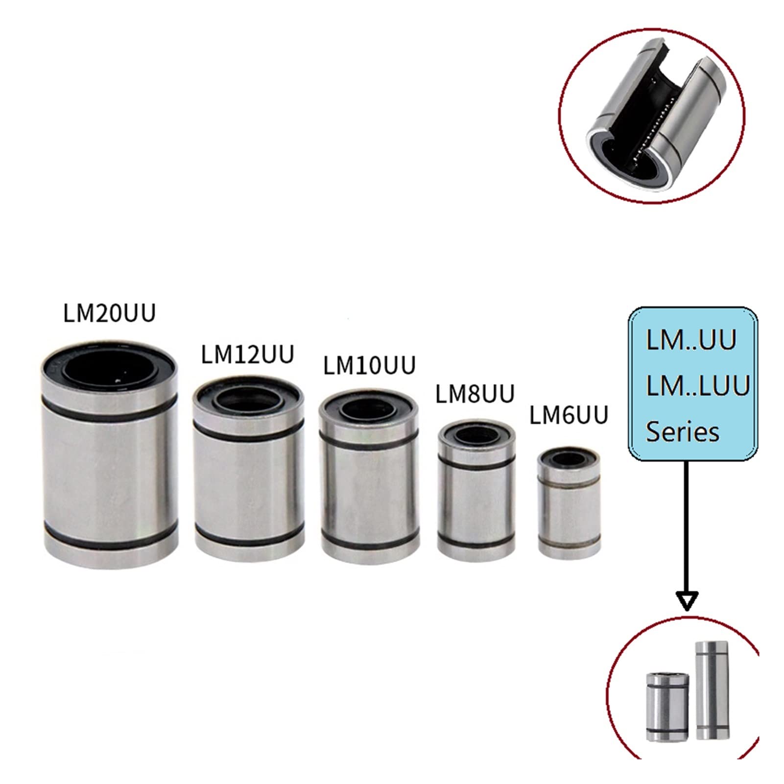 LANGshaw 10 Piezas de rodamientos lineales de Bolas de Bolas Bola de Bola Lm12luu lm10luu lm6uu lm8uu lm10uu lm12uu lm20uu lms8uu CNC for Impresora 3D Leisurely