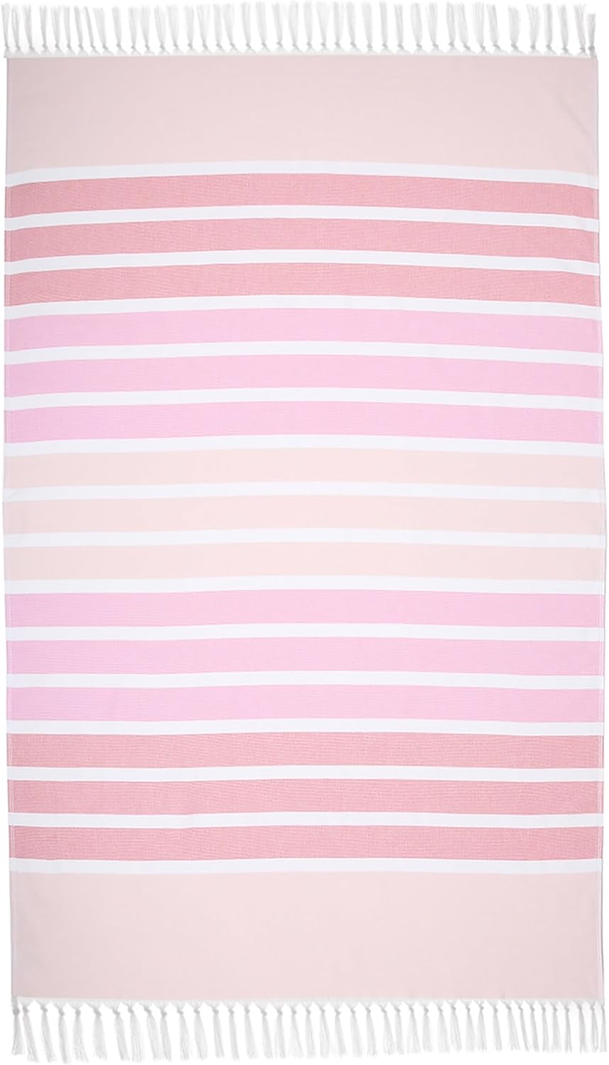 Maisonette Mai Turkish Cotton Oversized Bath Towel - Large 39"x70" Quick-Dry Cotton Bath Towels, Absorbent Terry Back & Flat Woven Front, Knotted Fringe, Bathroom, Spa, and Beach Towel, Pink