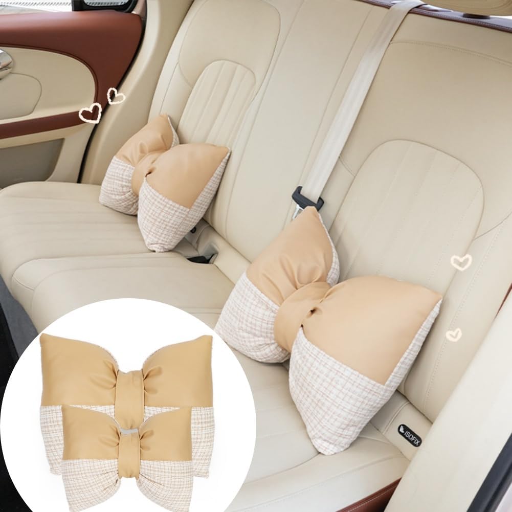 4 Pack Leather Car Neck Pillows and Lumbar Support Pillow Cute Butterfly Knot Car Headrest Pillow and Lumbar Support Cushion for Driving Car Decor