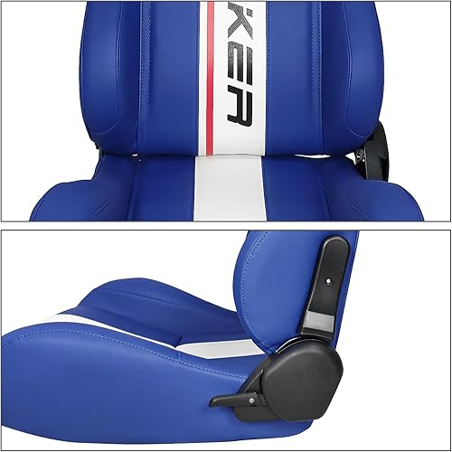 Miniatura 4 de IKON MOTORSPORTS, Asientos universales que compiten con los deslizadores dobles, lado izquierdo del conductor de la raya blanca de la PU del cuero