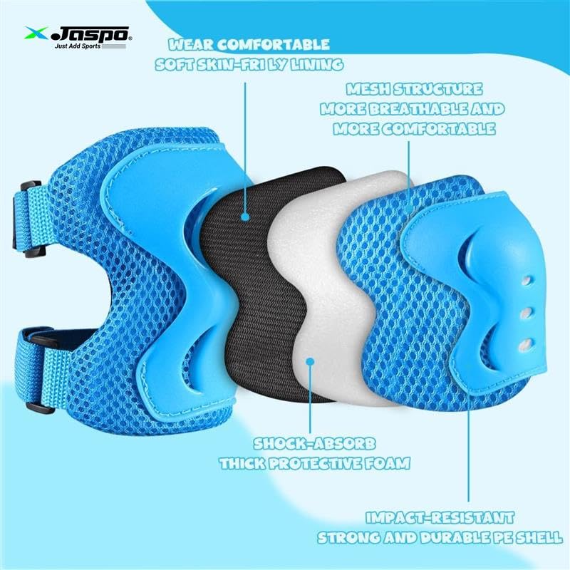 Image of Jaspo Secure Hybrid Protective Gear Set - Knee, Elbow, and Wrist Guards with HDPE Shell, Polyester Mesh, EVA Foam & Soft PU Cushioning for Skating, Cycling