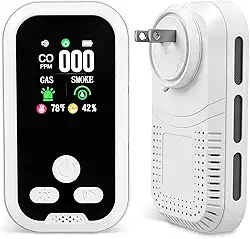 Detector de gás e fumaça e monóxido de carbono 5 em 1, combinação de alarme de CO com temperatura (°F) e umidade, bateria reserva integrada, tela HD para casa, trailer, apartamento (pacote com 1)