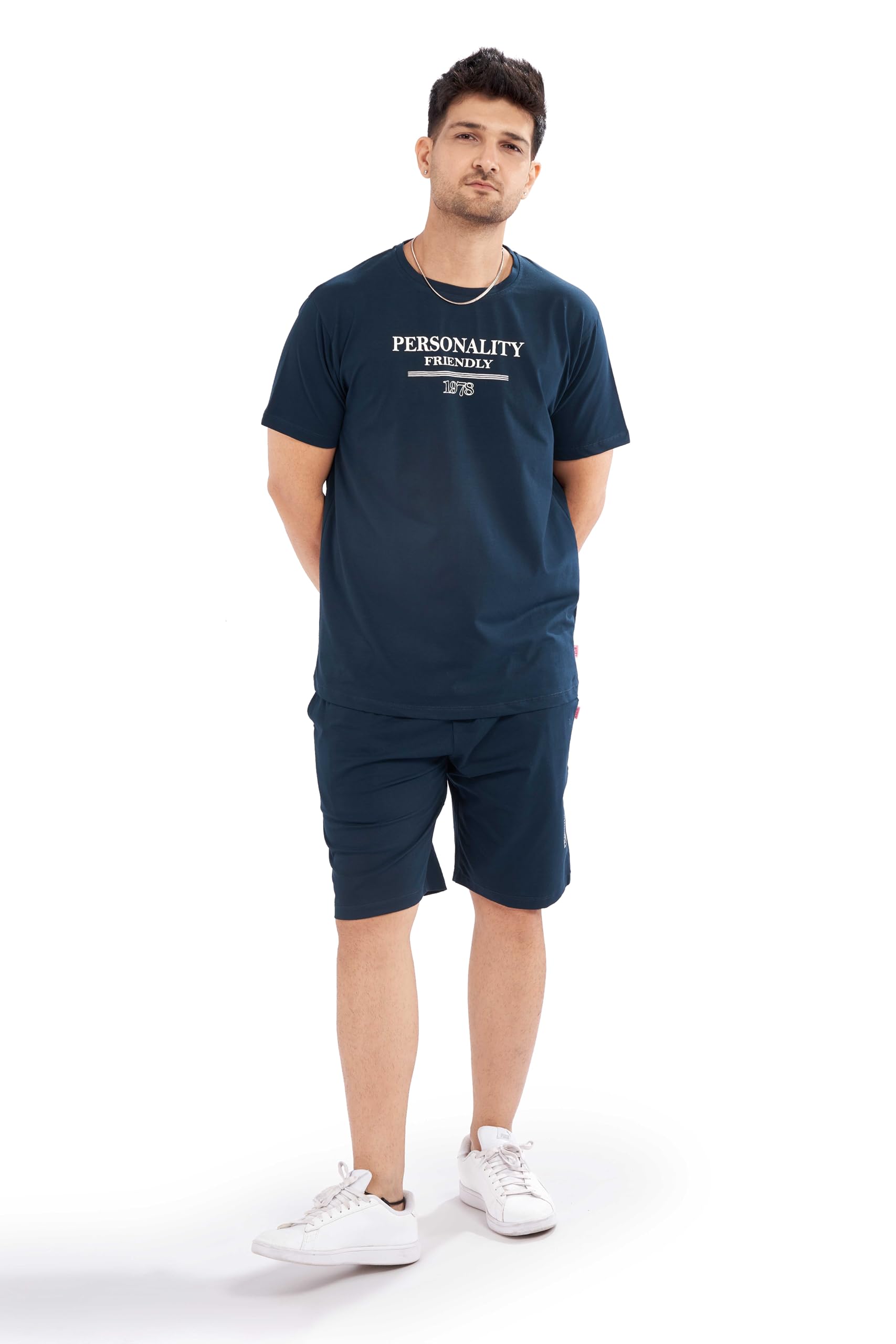 Cotton Round Neck Co-ord Set for Men's Half Sleeve T-Shirt and Shorts, Printed Casual Sleepwear & Loungewear Nightdress Night Suits Set-image-46
