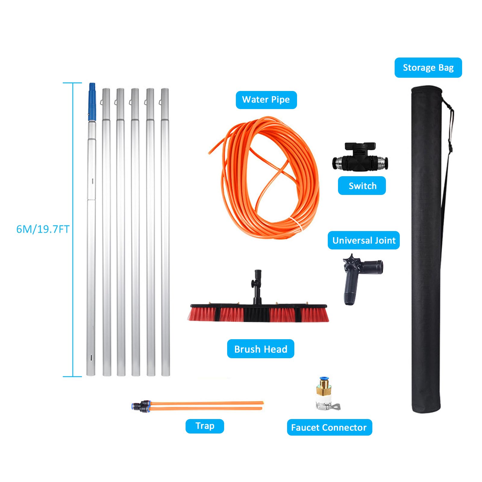 Kit telescópico de limpieza de ventanas, poste extensible de 3 a 12 m, cepillo alimentado con agua para tejados e invernaderos, herramienta de limpieza eficiente al aire libre, fácil de usar
