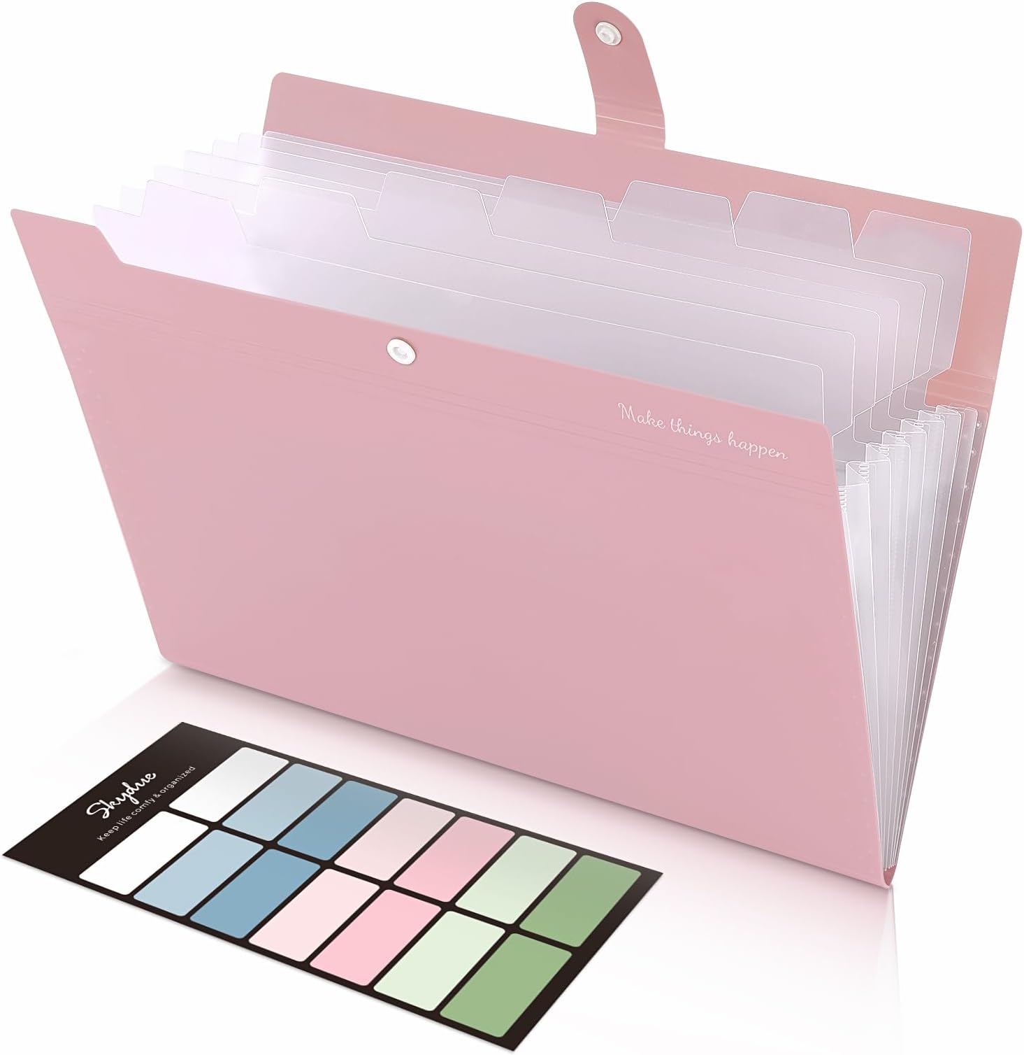 SKYDUE 8 Pockets Expanding File Organizer, Expandable File Folders with Pockets, Portable Document Paper Organizer, A4 Letter Size, Snap Closure, Pink