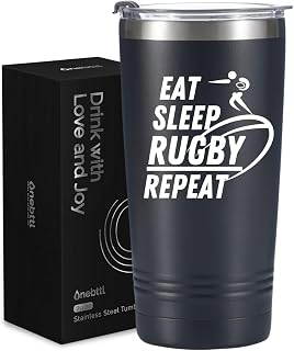 Onebttl Rugby Gifts - Eat Sleep Rugby Repeat, Coach Gifts for Men, 20 oz Travel Tumbler With Lid and Straw, Gift Box and Card Included