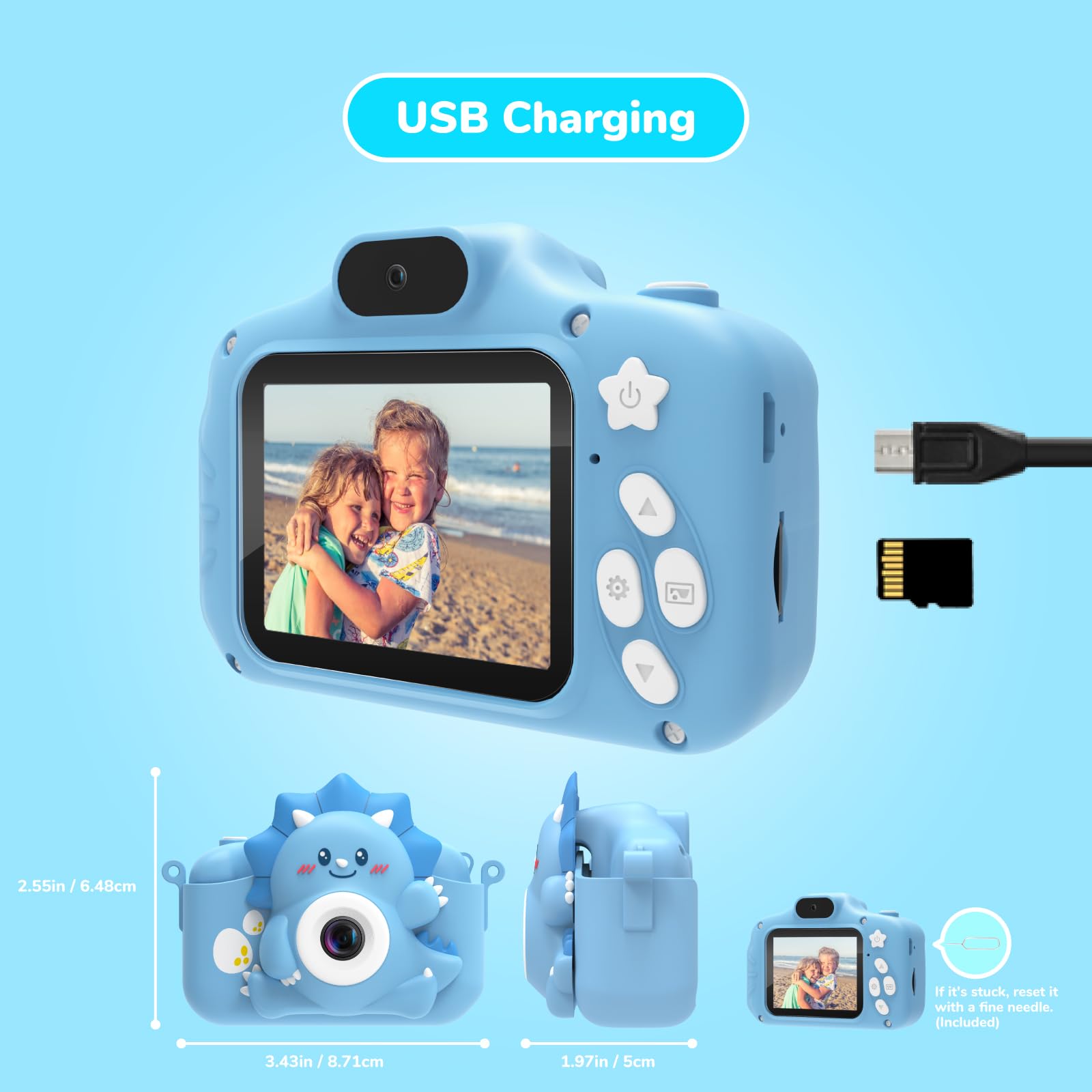 HiMont Appareil Photo Enfant, 20MP/1080P Appareil Photo Numérique pour Enfants & Caméra Vidéo Selfie avec Carte TF 32G,Camera Enfant Cadeau de Noël&Anniversaire pour Filles Garçons de 3 à 12 Ans(Bleu)