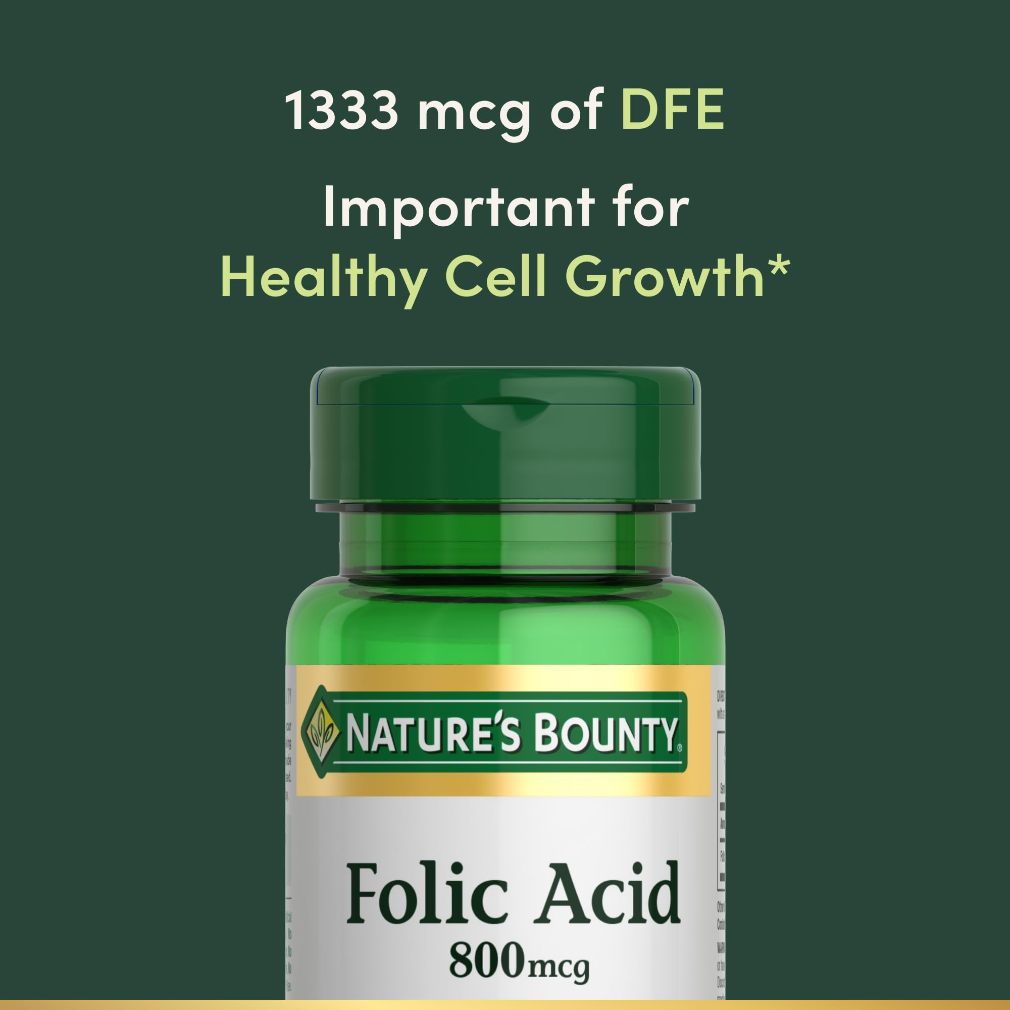 Nature's Bounty Folic Acid Supplement, Supports Cardiovascular Health, 800mcg, 250 Tablets — Amazon image 3