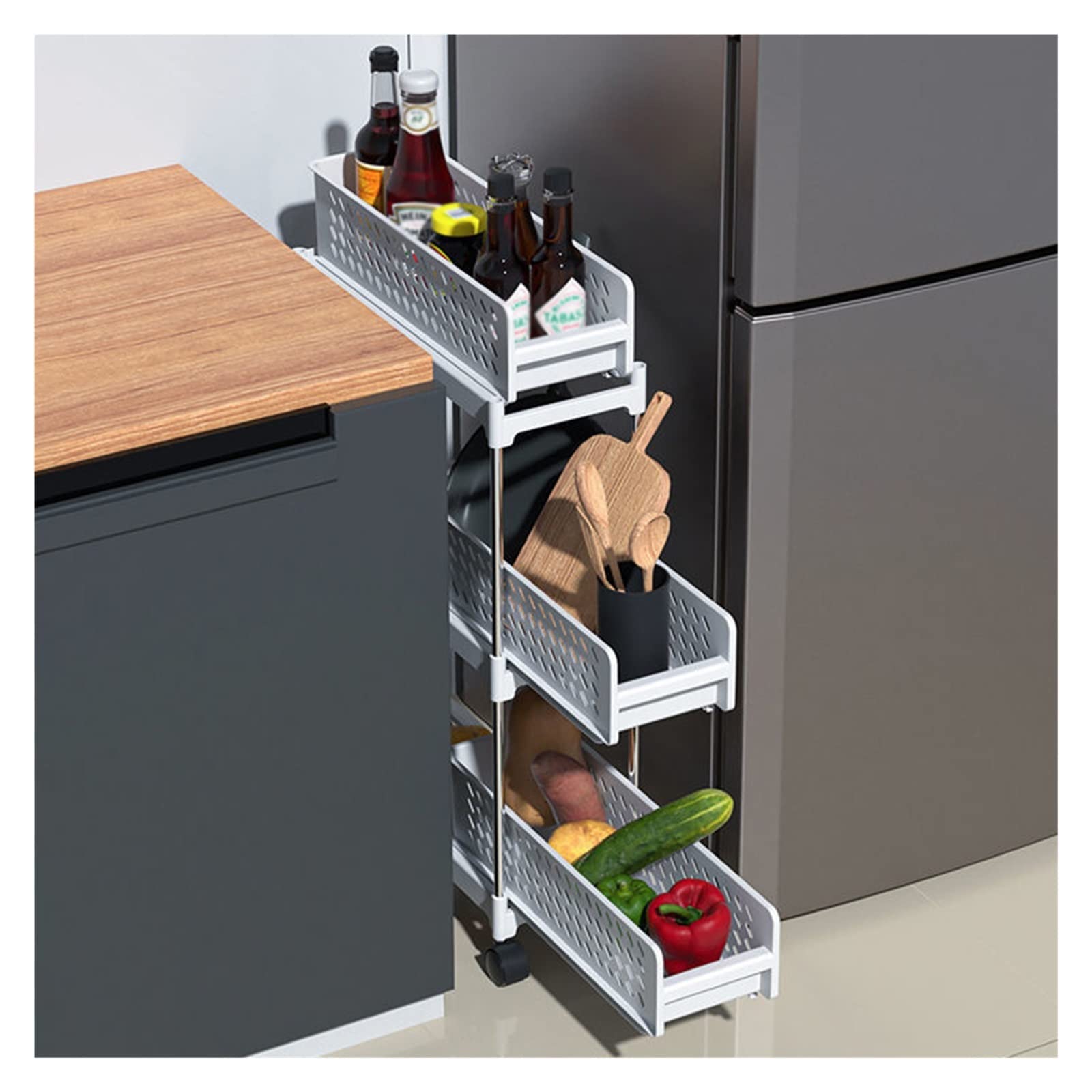 MARTY Carrello Portatutto Sottile 4 Livelli Nero Con Ruote E Maniglia – Organizer Salvaspazio Per Cucina, Bagno, Lavanderia E Angoli Stretti – 40x14x80 Cm