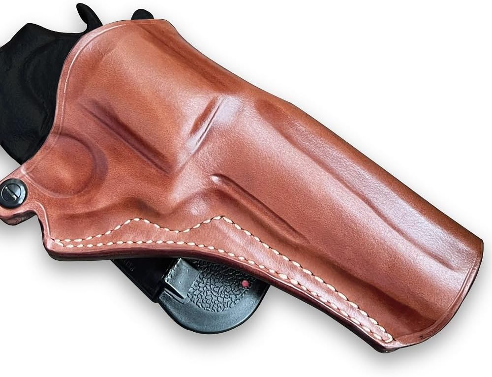 Masc Premium Leather OWB Paddle Holster Open Top Fits Performance Center Model 686 Plus 7RD Unfluted Cyl 5-inch, Right-Hand Draw, Brown #1490#