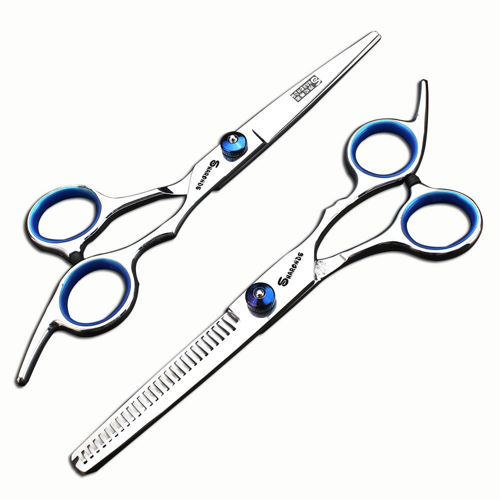 Tijeras de peluquería peluquería profesional de peluquería de 6 pulgadas de corte y tijeras de pelo adelgazamiento conjunto de 17,5 cm (Tornillo negro scissors set)