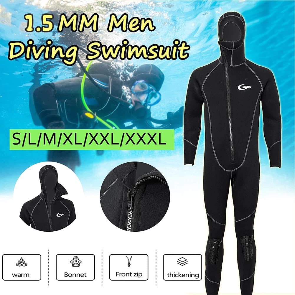 Ultra Stretch 1.5MM Neoprene Wetsuit for Men Women, Front Zip Full Body Diving Suit Protection UV 50+ Cold-Proof Thick Warm Swimsuit One-Piece