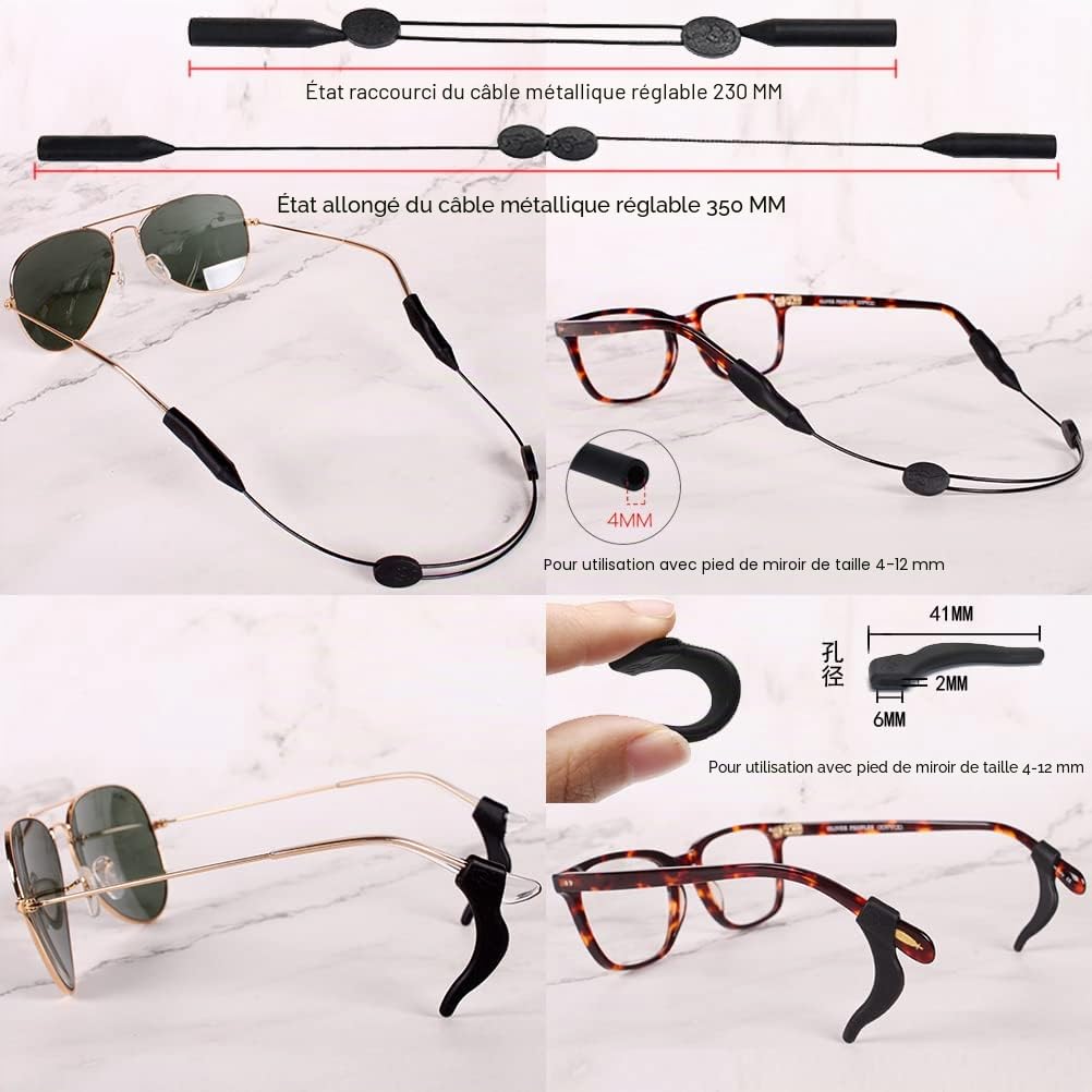 Lot de 3 étuis à lunettes neutres à rabat en cuir synthétique pailleté avec fixations et chiffon de nettoyage en silicone