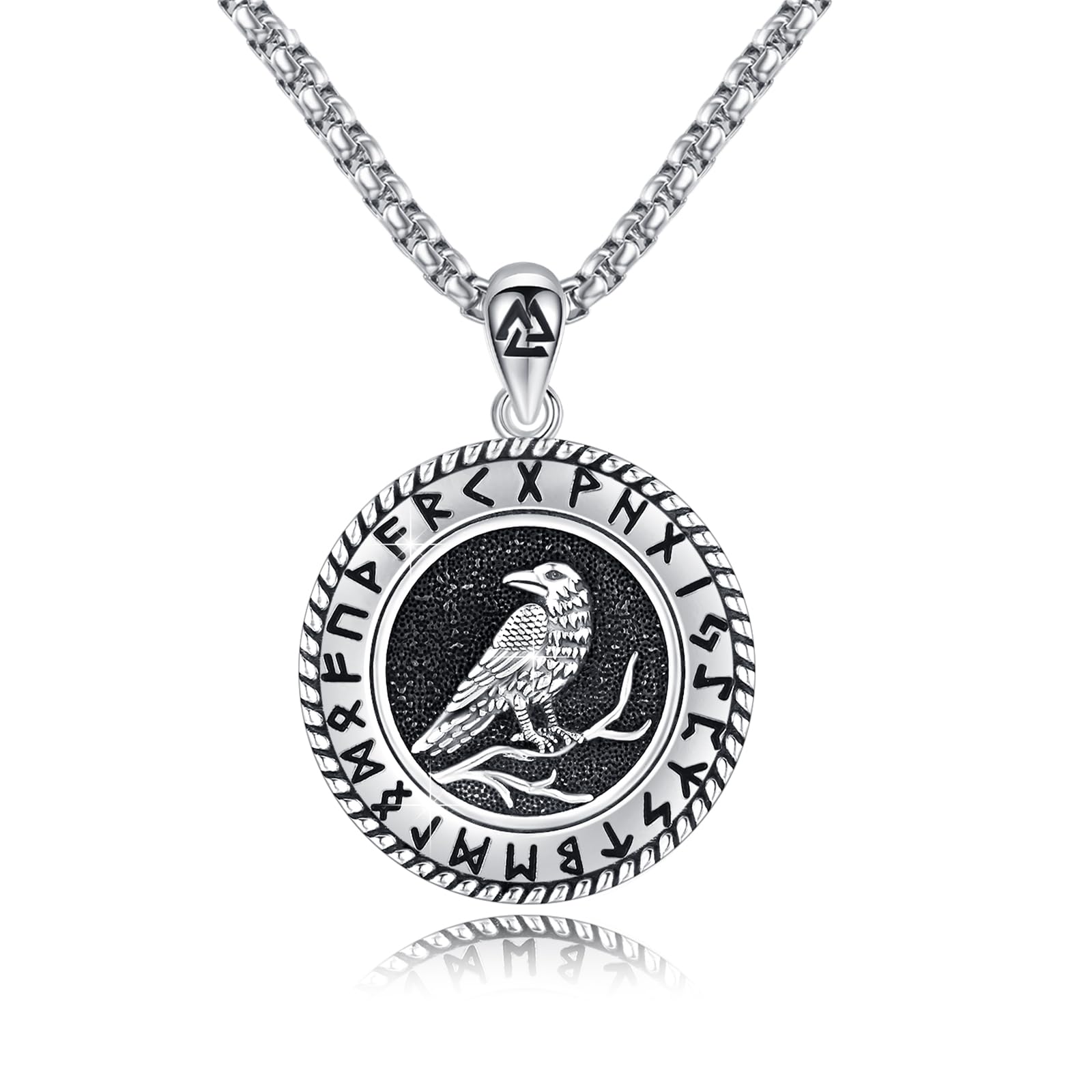 Wikinger Raben Halskette 925 Sterling Silber für Damen und Herren | Odin-Gungnir-Runenschmuck als Schutzamulett, Geschenk zu Geburtstag, Weihnachten, Vatertag und Jahrestag