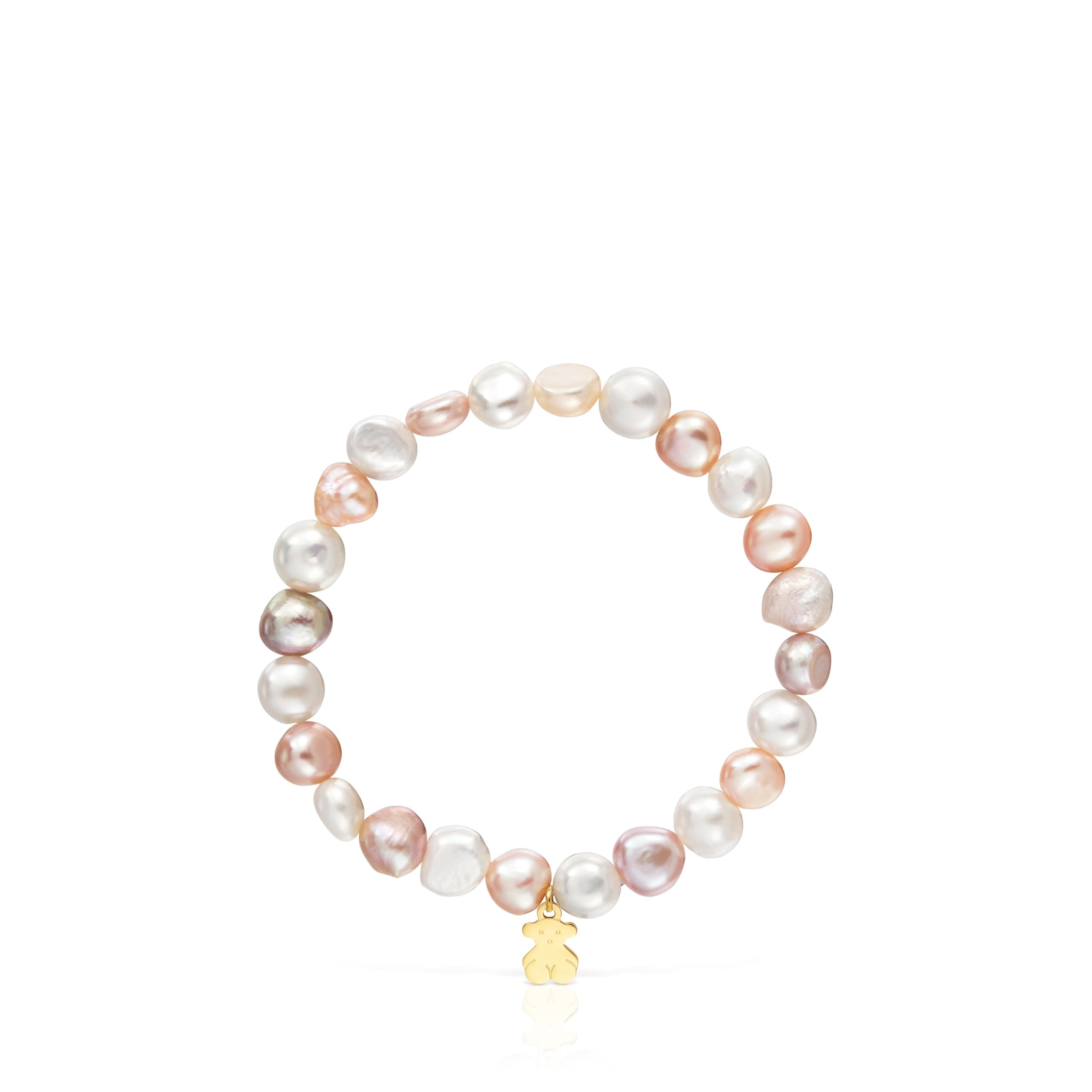 TOUS Pulsera elástica con perlas cultivadas rosadas y baño de oro 18 kt sobre plata, Para Mujer, Colección Basics