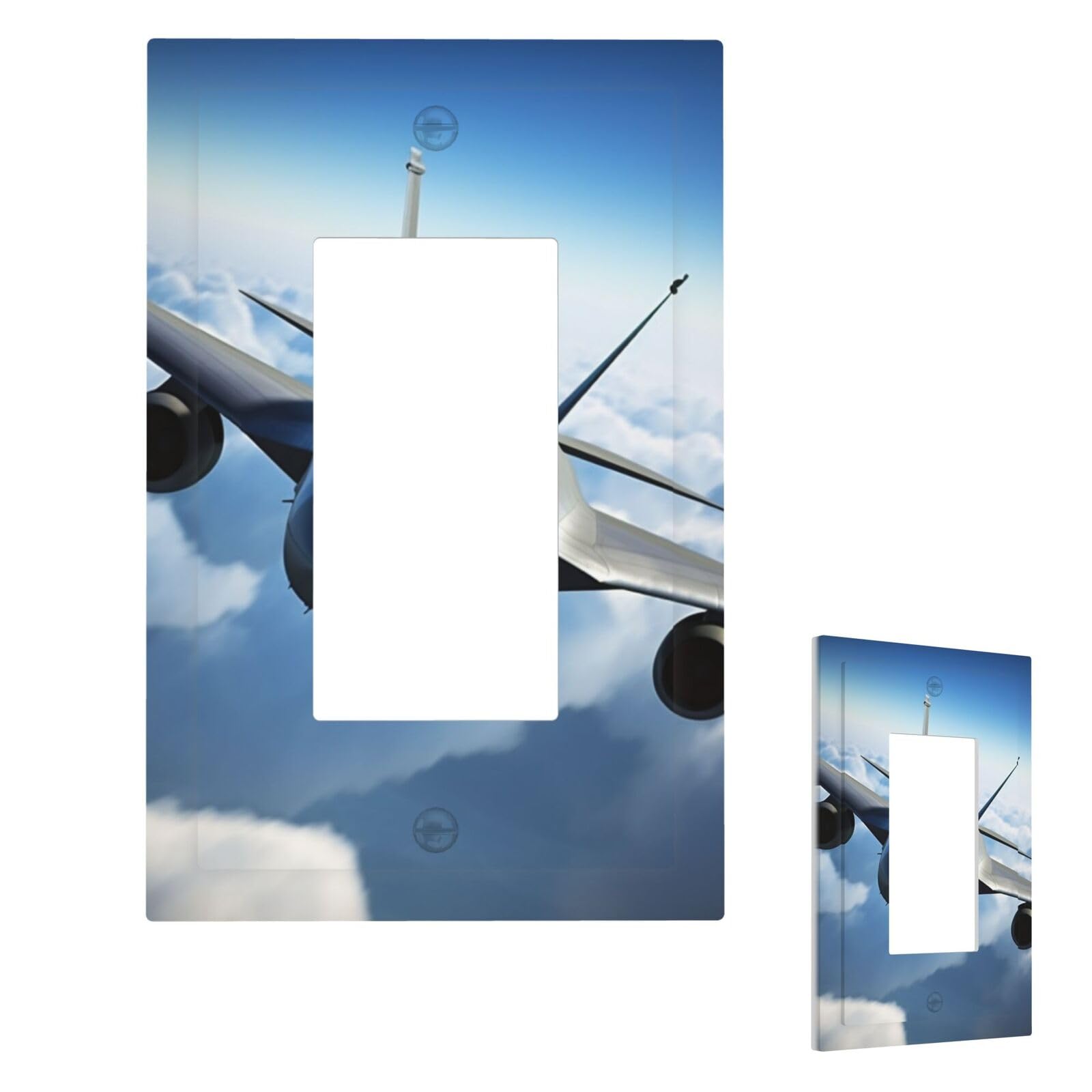 Fekiloot 1 Gang Flying Airplane Wall Plate Cover Modern Decorative Light Switch Cover Unbreakable Receptacle Outlet Covers For Living Room Bedroom Home Decor