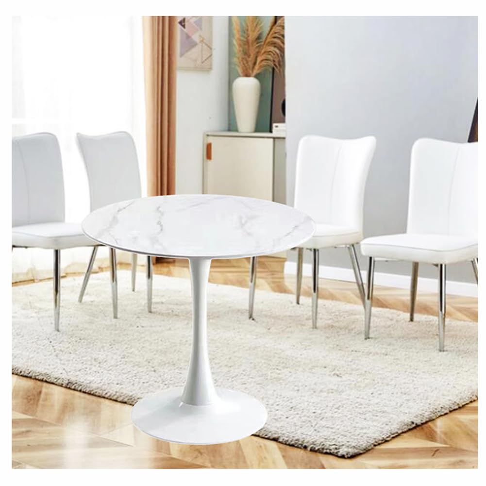 Mesa de comedor redonda moderna de tulipán, parte superior de granito con pedestal de metal para cocina y comedor, mesa de café, mesa auxiliar de ocio/blanco/60 cm
