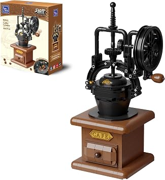 PANTASY Coffee Grinder Building Blocks Set, Vintage Hand Crank Mechanical Model, Moving Gears with Simulated Coffee Beans, Mini Coffee Shop Scene, Display Retro Decor for Adults Teens