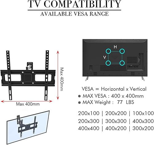 Miniatura 7 de Soporte de pared para TV de 32 a 65 pulgadas, soporte de TV con inclinación y ajuste de nivel, soporte universal de TV soporte de TV Soporte de TV