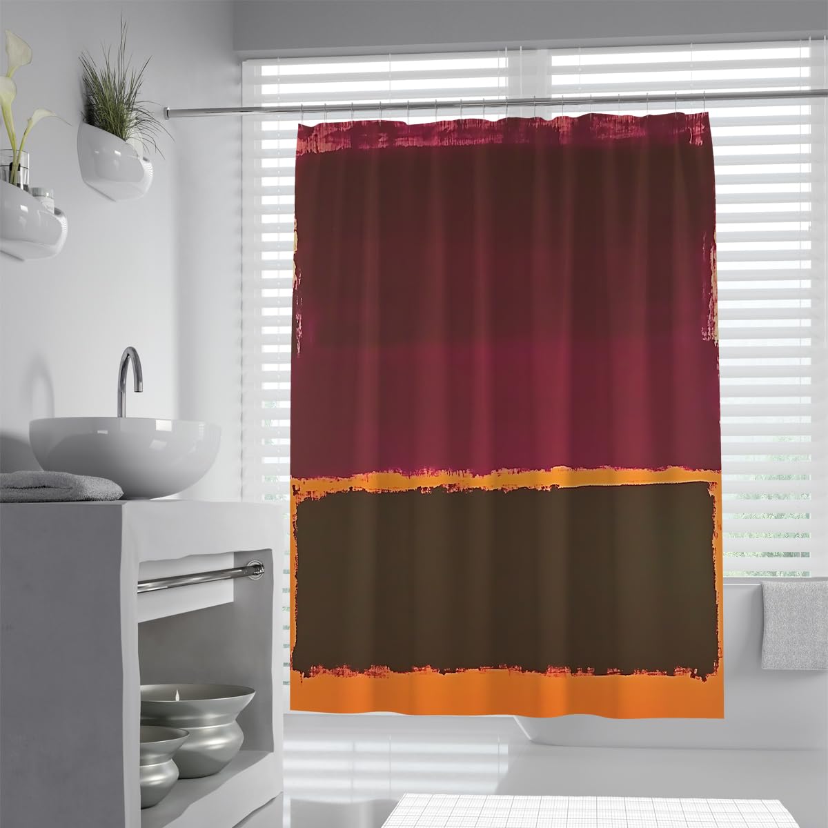 OLLIAR Home Red Green Abstract Shower Curtain Rustic Farmhouse Unique Geometric Color Block Bathtub Shower Curtains Decor for Bathroom Set Waterproof Fabric 120x200cm