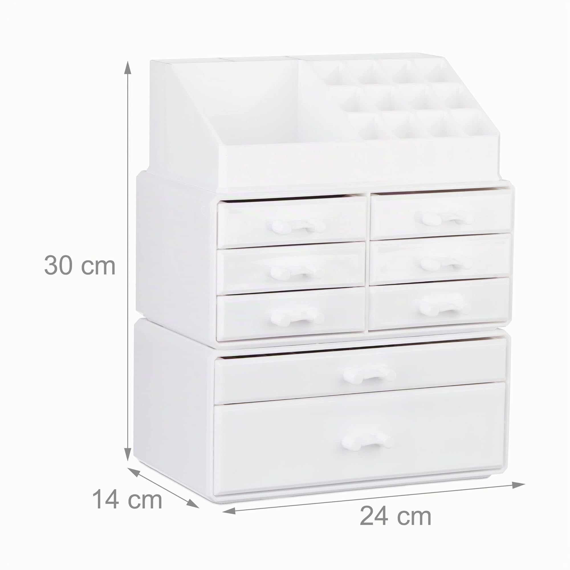 Relaxdays 1x Boîte Rangement Maquillage, Make up Organisateur, Produits cosmétiques, 8 tiroirs Compartiments, Acrylique, Blanc