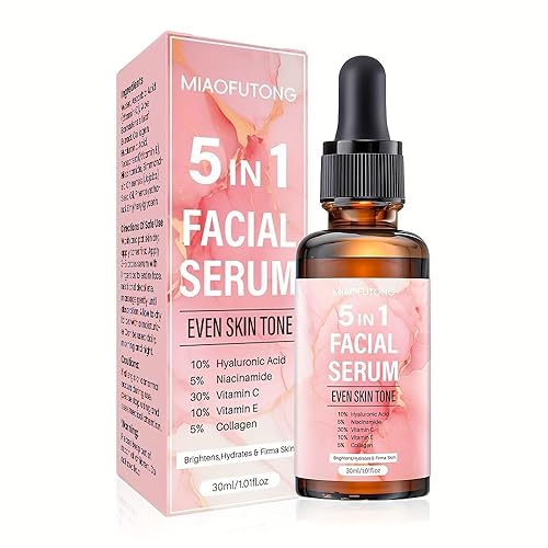 Suero de vitamina C 5 en 1 para cara con 30% VC, ácido hialurónico y niacinamida, suero facial iluminador, hidratante y antioxidante para una piel