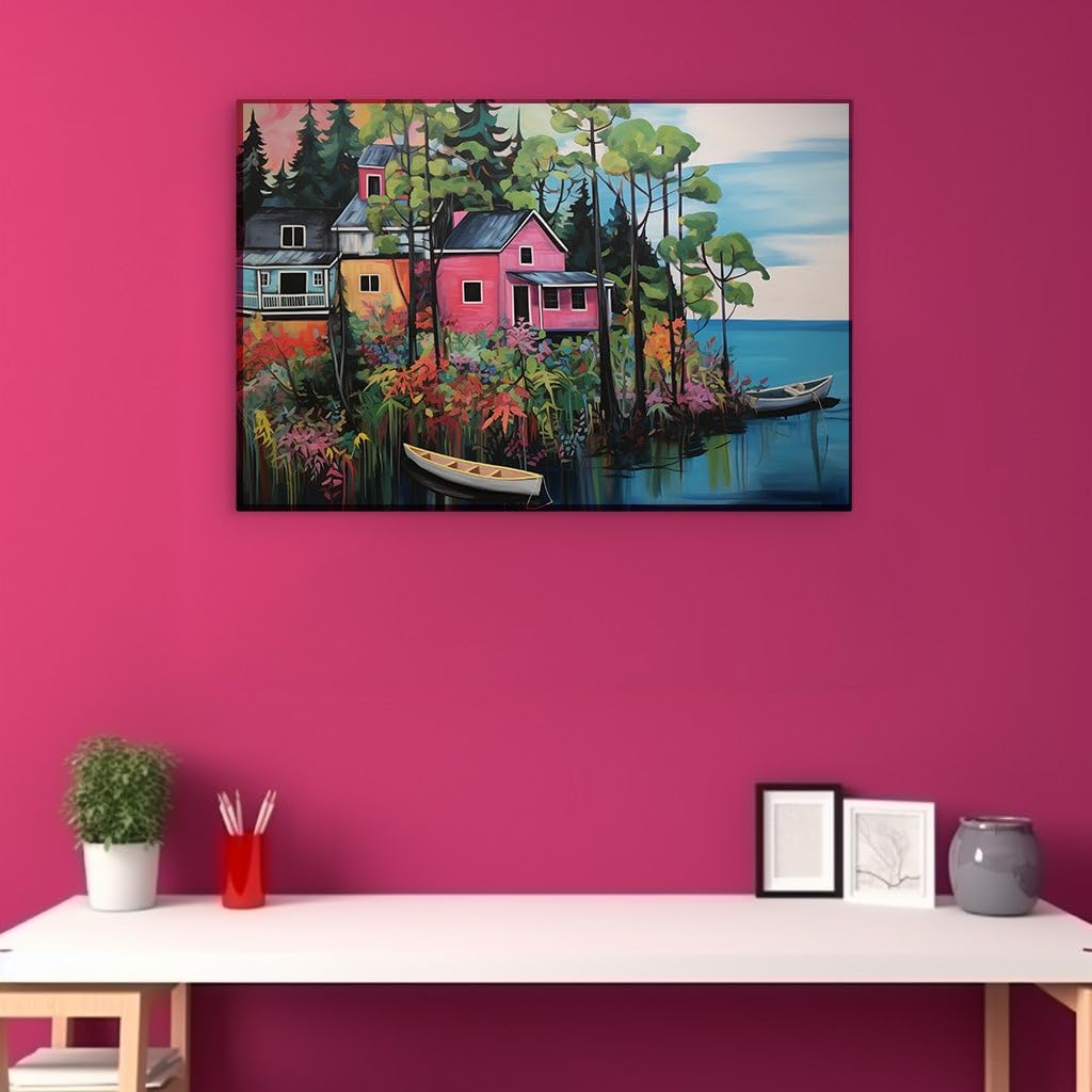 Canvas for Living room. Tranquil Hues of Serenity: A Vivid Waterscape Oasis, 27 x 18 inch Canvas Wall Art - Ready to Hang
