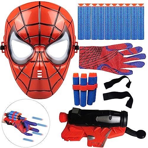 Henkodo Spidey Handschuh mit Kinder Maske,Superhelden Handgelenk Spielzeug Set Party Maske Cosplay Handschuh Glove für Kinder Jungen Mädchen Geschenk Maskerade Partyzubehör für Geburtstage