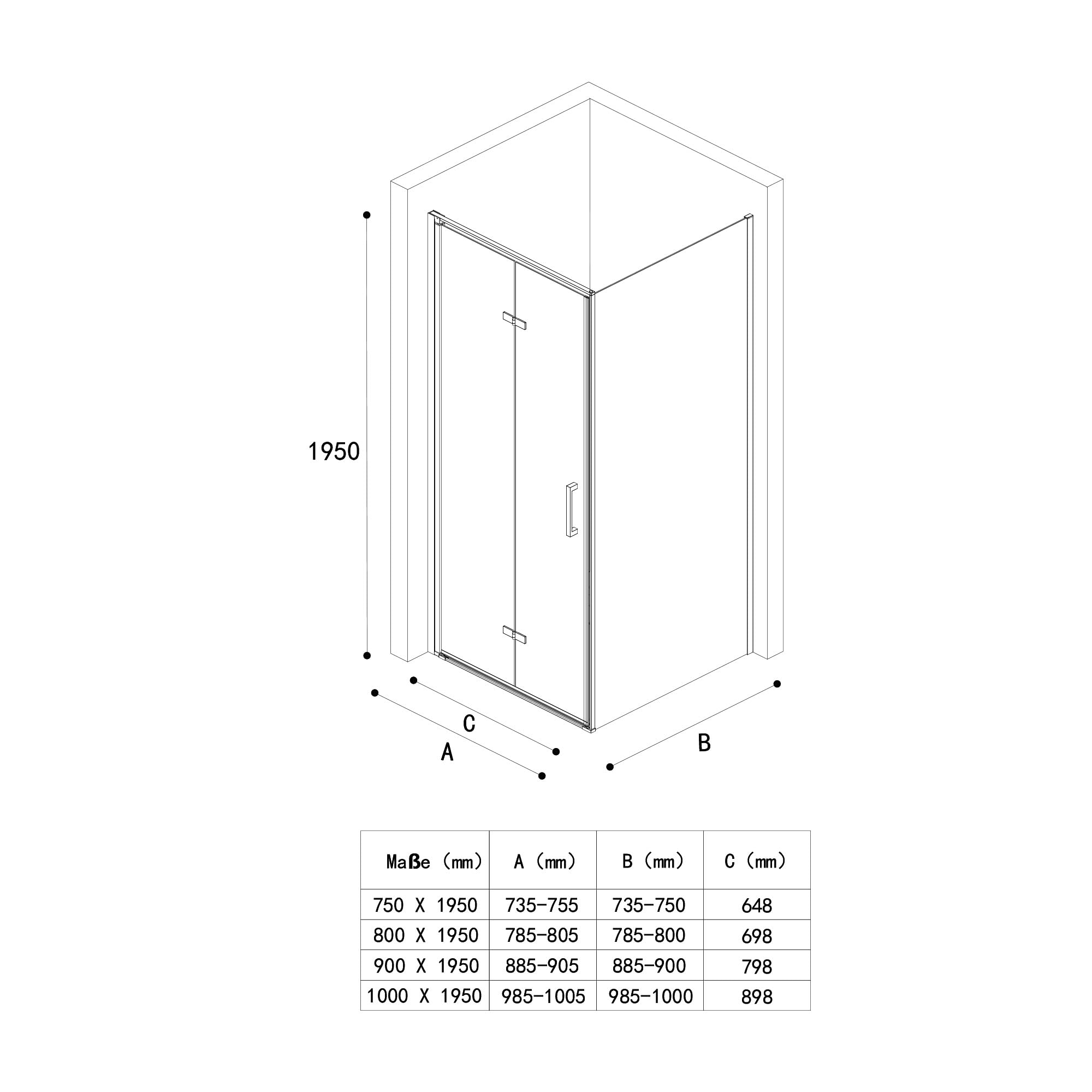 Mai & Mai Cabine de douche Paroi de douche 90x90x195cm Verre de Sécurité Trempé de 8mm avec Revêtement Nano Rav37-Plus