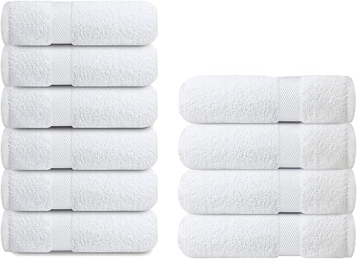 Infinitee Xclusives Paquete de 6 toallas de mano blancas de primera calidad, 16 x 28 pulgadas, calidad de hotel y spa, juego de 4 toallas de baño