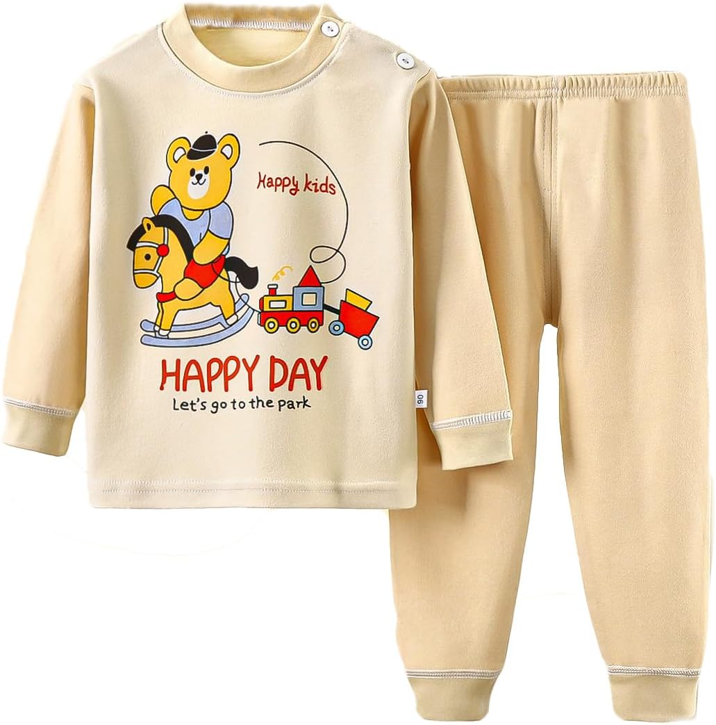 Bold N Elegant Cool Printed Bear Giraffe Car Cartoon Printed Full Length Tshirt Pant Clothing Set for Infant Toddler Kids