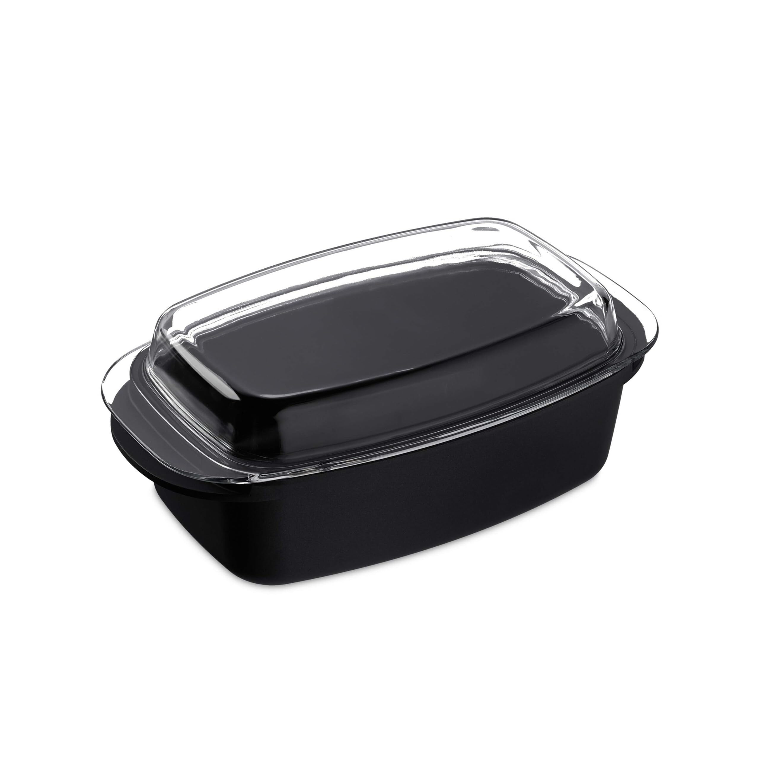 Relaxdays Teglia con Coperchio in Vetro, Antiaderente, Casseruola da Forno, Lavabile in Lavastoviglie, 39 cm, Nero
