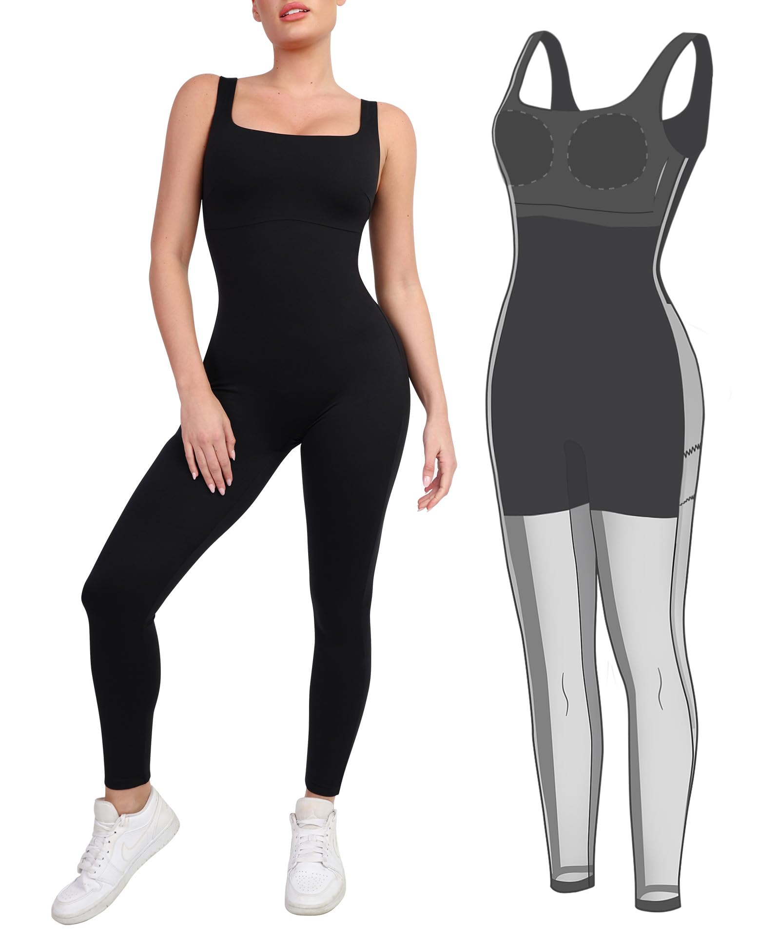 Popilush Shapewear Jumpsuits Square Neck Sport Romper